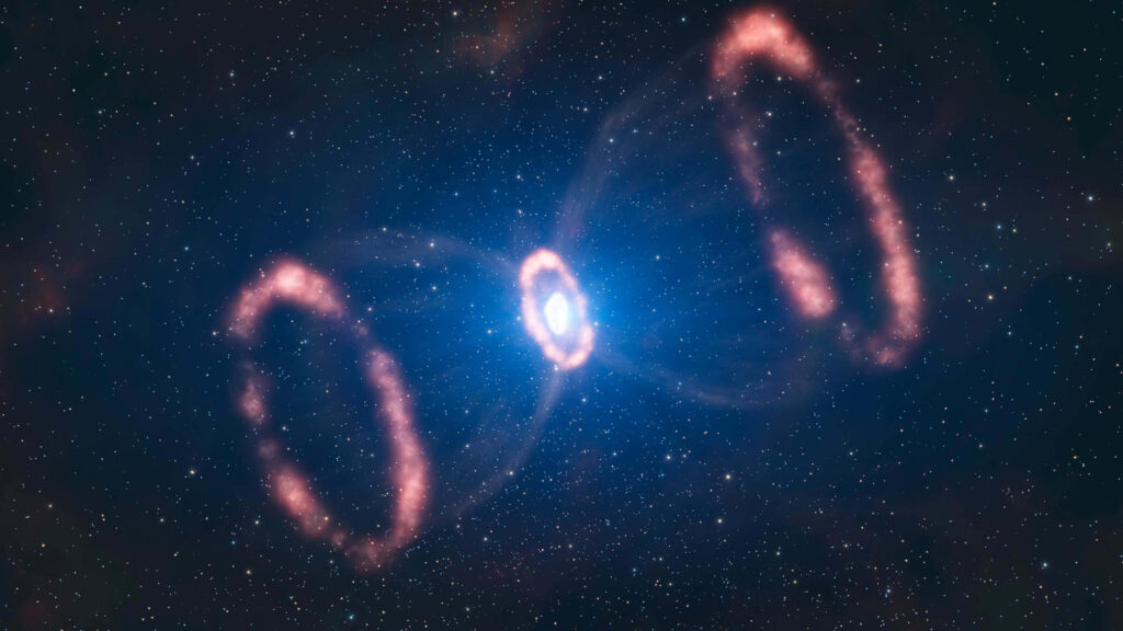 Stunning deep space wallpaper with glowing cosmic rings and radiant celestial phenomena.