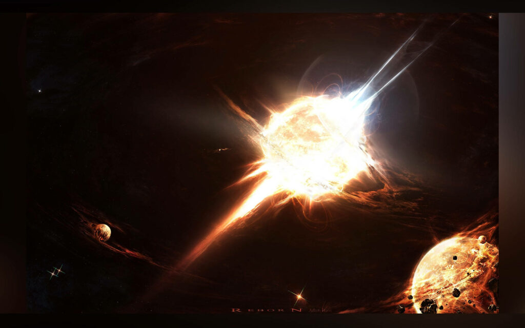 Explosive Solar Flares: A Captivating Digital Space Artwork Featuring a Radiant Sun and Its Celestial Neighbors Wallpaper