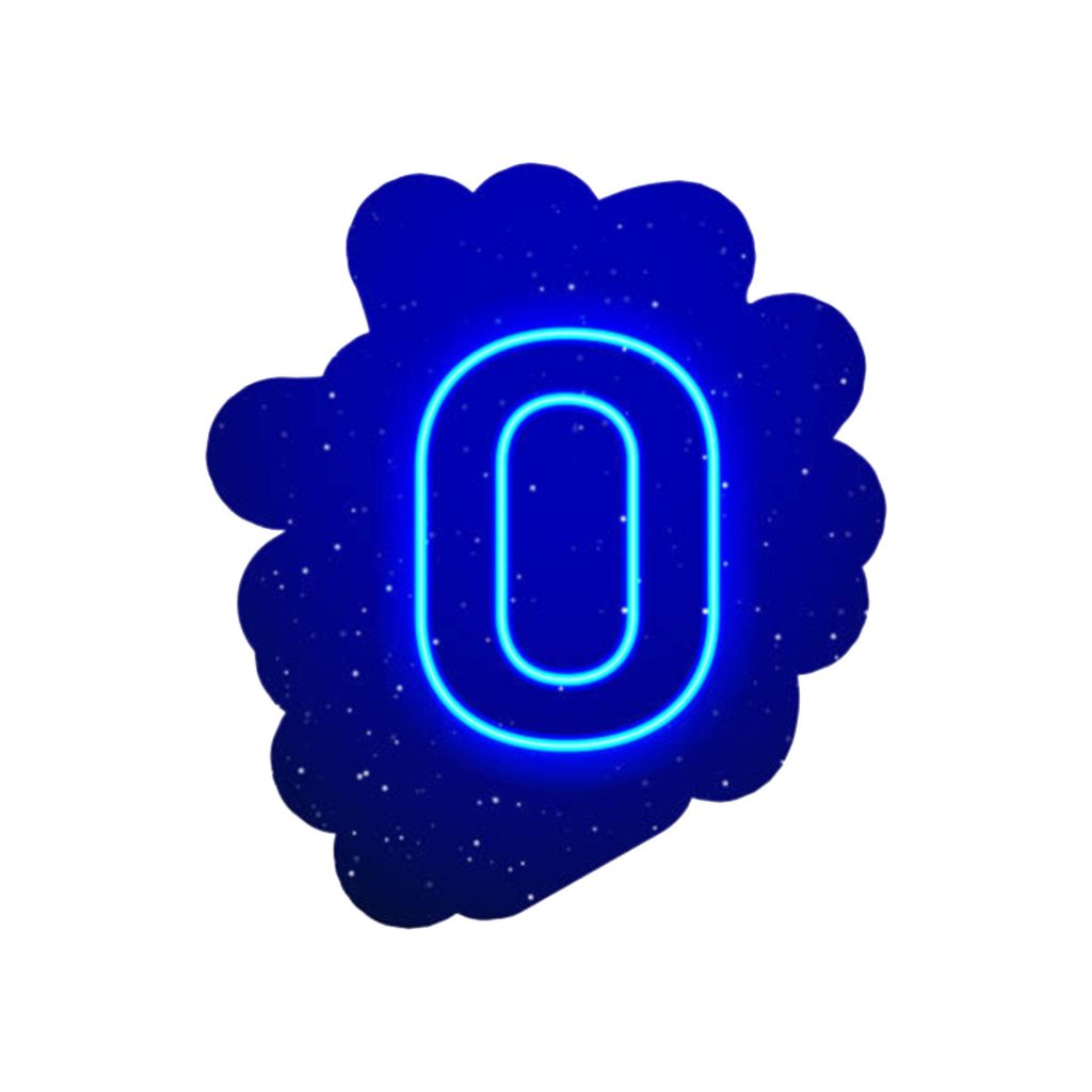 Radiant cyan neon letter O on starry deep blue cloud digital wallpaper background design