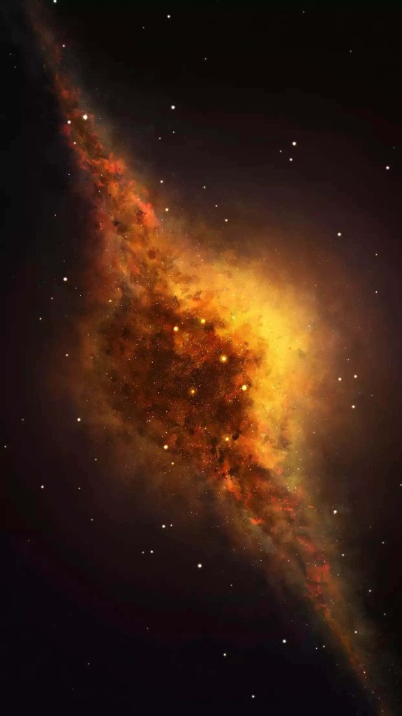 Fiery gold orange nebula wallpaper glowing against dark space for vibrant cosmic phone background