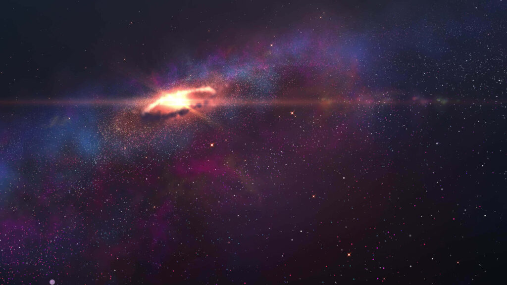 Vibrant 4K cosmic wallpaper of a glowing galaxy with colorful nebulae and stars.