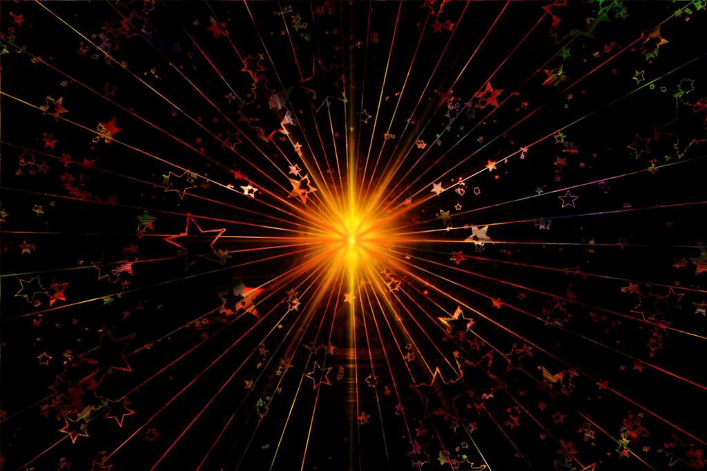 Radiant Golden Light Burst Wallpaper with Abstract Stars