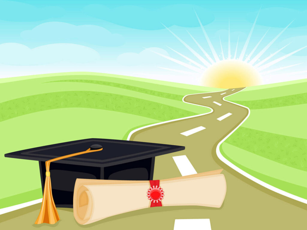 Shining Emblem of Academic Achievement - A Vibrant Graduation Backdrop with Graduation Cap and Diploma Wallpaper