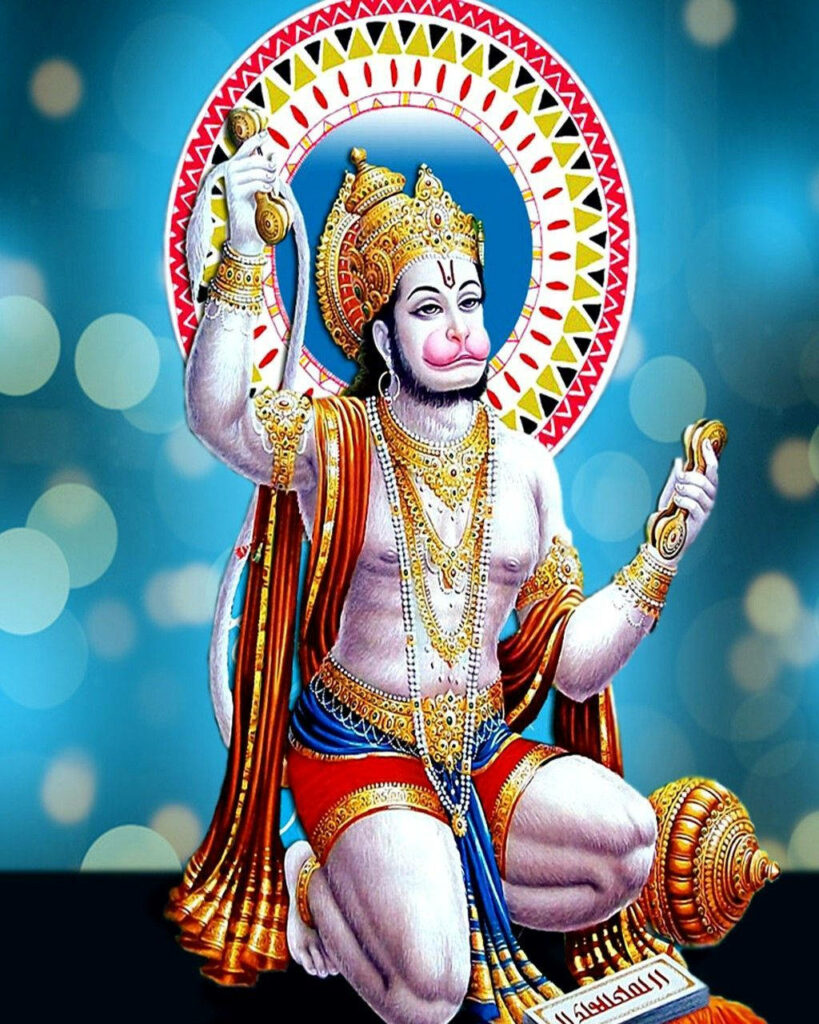 Glory of Hanuman Ji: HD Colors Wallpaper with a Luminous Blue Background