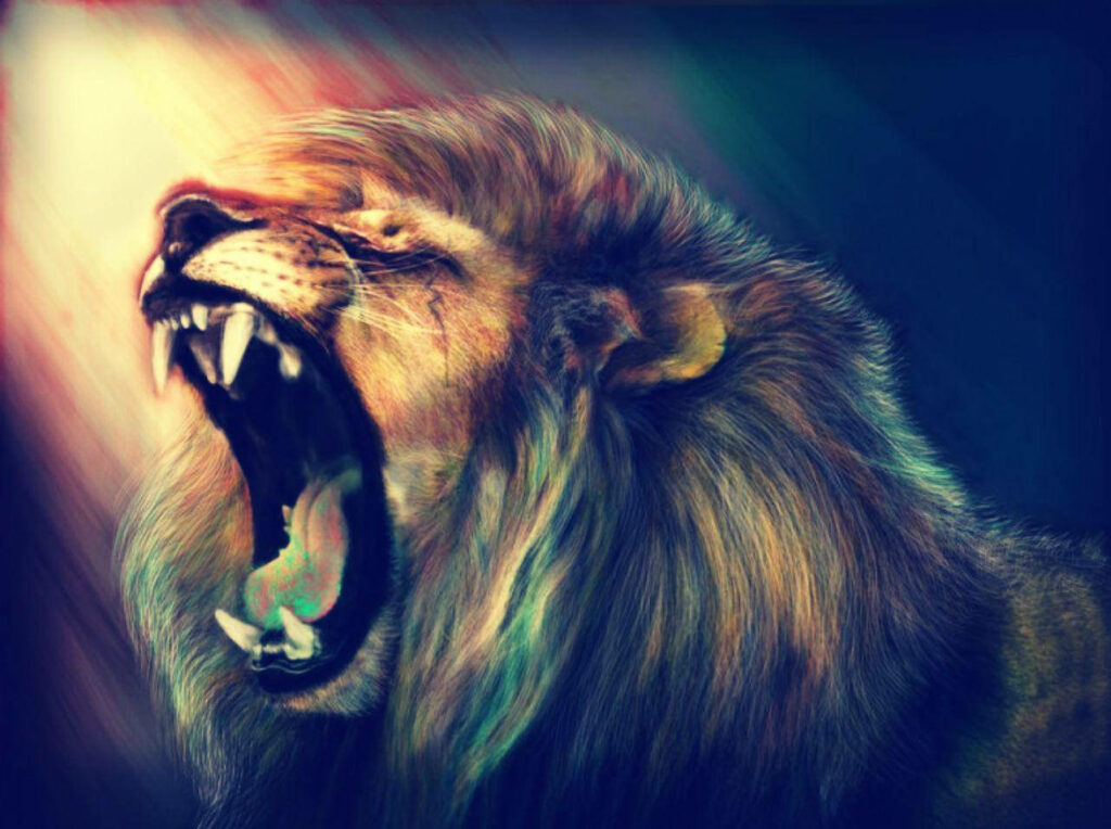 Majestic Lion Basking in Radiant Light: Captivating Artwork Wallpaper