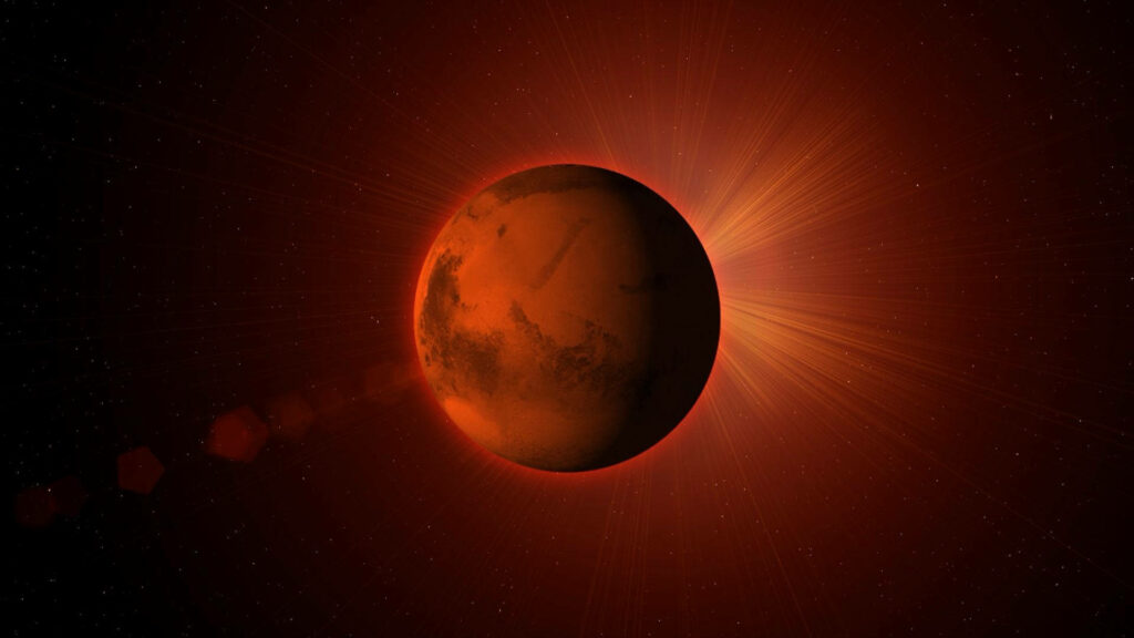 Radiant Mars: Glowing Red Planet Wallpaper Illuminates the Cosmos