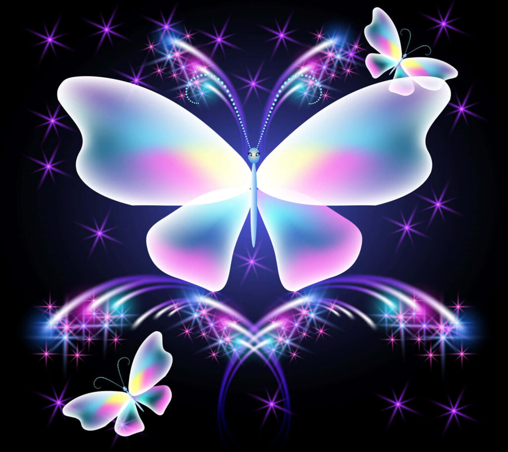 Radiant Butterfly Wallpaper with Sparkling Accents on Dark Background