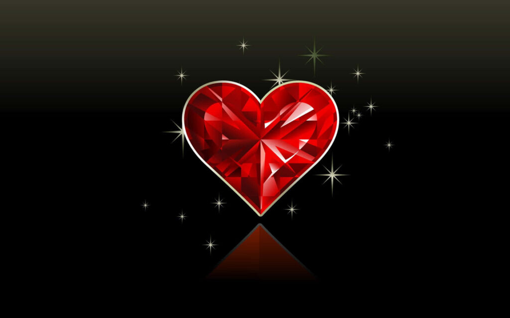 Radiant Red Heart Wallpaper with Gem Texture & Shimmering Stars