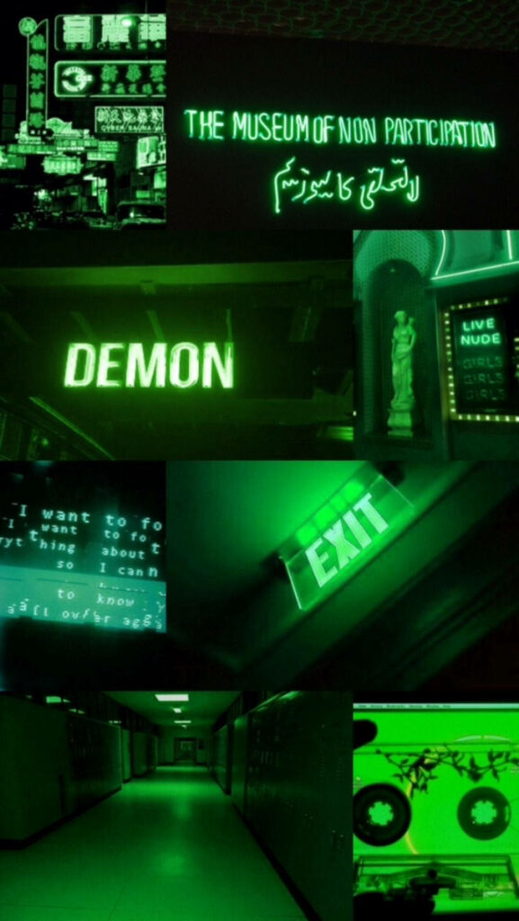 Vibrant Fluorescence: a Kaleidoscope of Neon Signage and Hallways in an Aesthetic Neon Green Composition Wallpaper