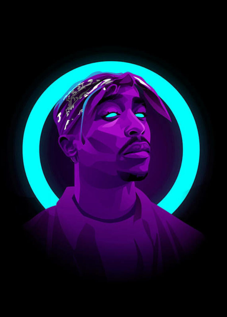 Glowing Resurrection: Tupac's Transcendental Presence in Vibrant Hues Wallpaper