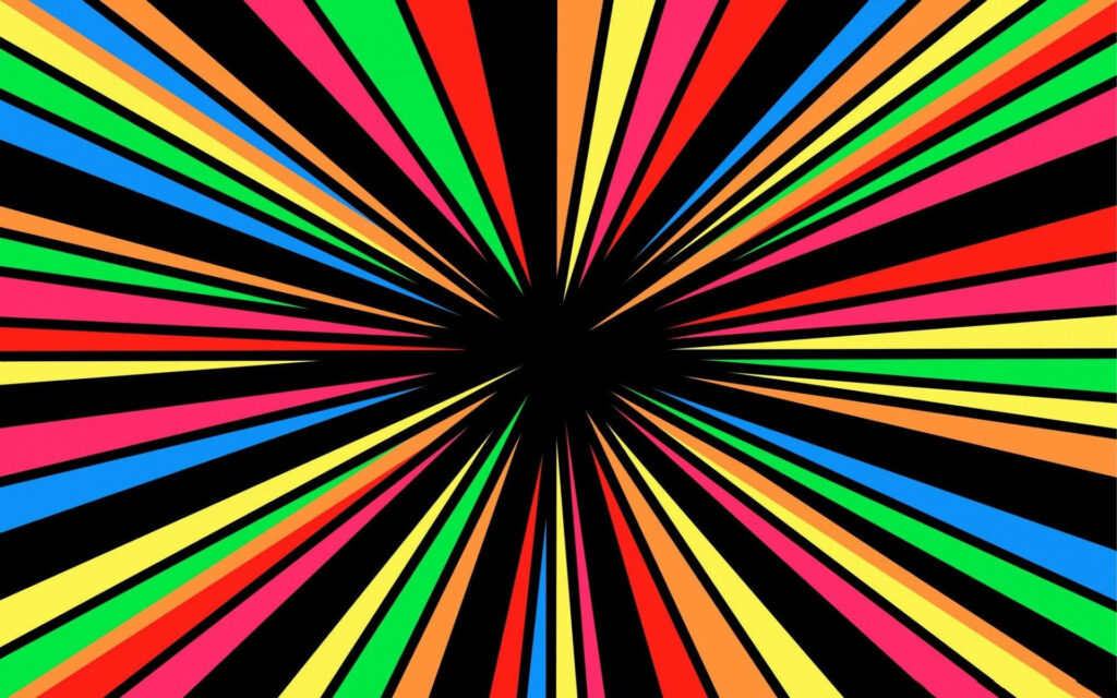 Vibrant rainbow sunburst digital art with bold radial lines and anime style high contrast impact Wallpaper