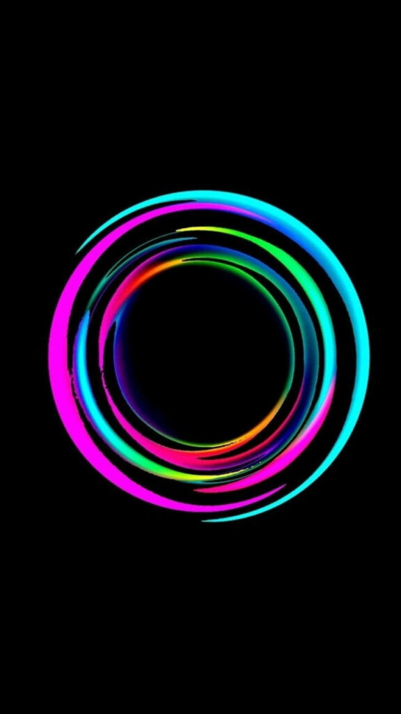Vibrant Rainbow Halo: Abstract Neon Artistry Graces Black Iphone Background Wallpaper