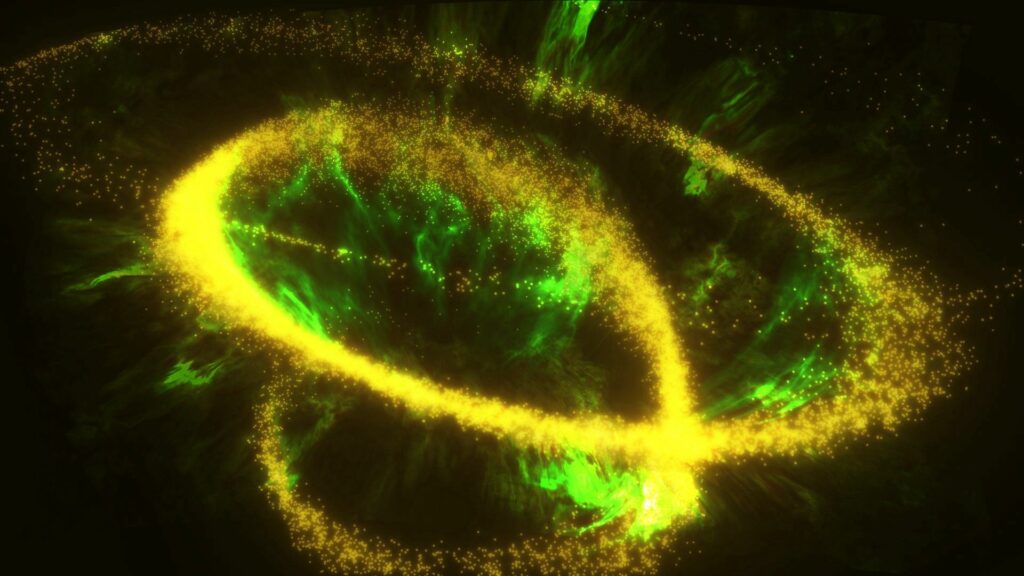 Stunning 1920x1080 Spiral Light Wallpaper in Green and Gold