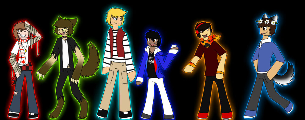 Mysterious Glow: Mcyt Characters Shine in Vibrant Hues on a Dark Canvas Wallpaper