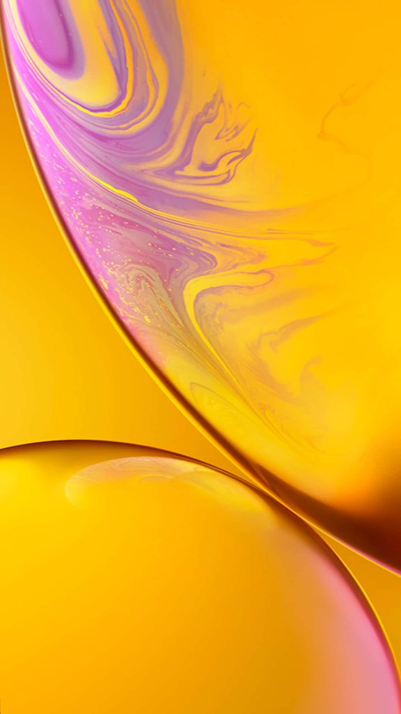 iPhone XR wallpaper vibrant yellow gold abstract fluid shapes with soft violet swirls background
