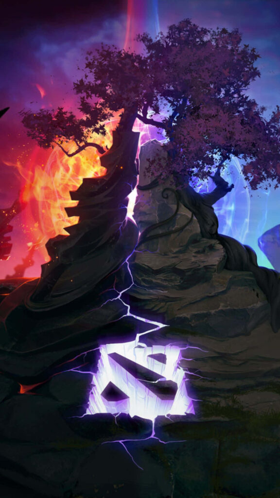 Radiant Tree's Epic Shatter: Captivating Dota 2 Background for Android Wallpaper