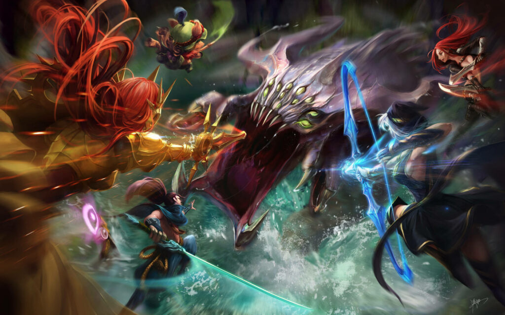 Heroes Collide: Epic Clash of Legends in Runeterra Wallpaper