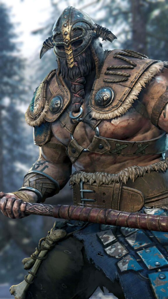 Raider Warrior in Snowy Forest Setting - For Honor Game Character Art Wallpaper