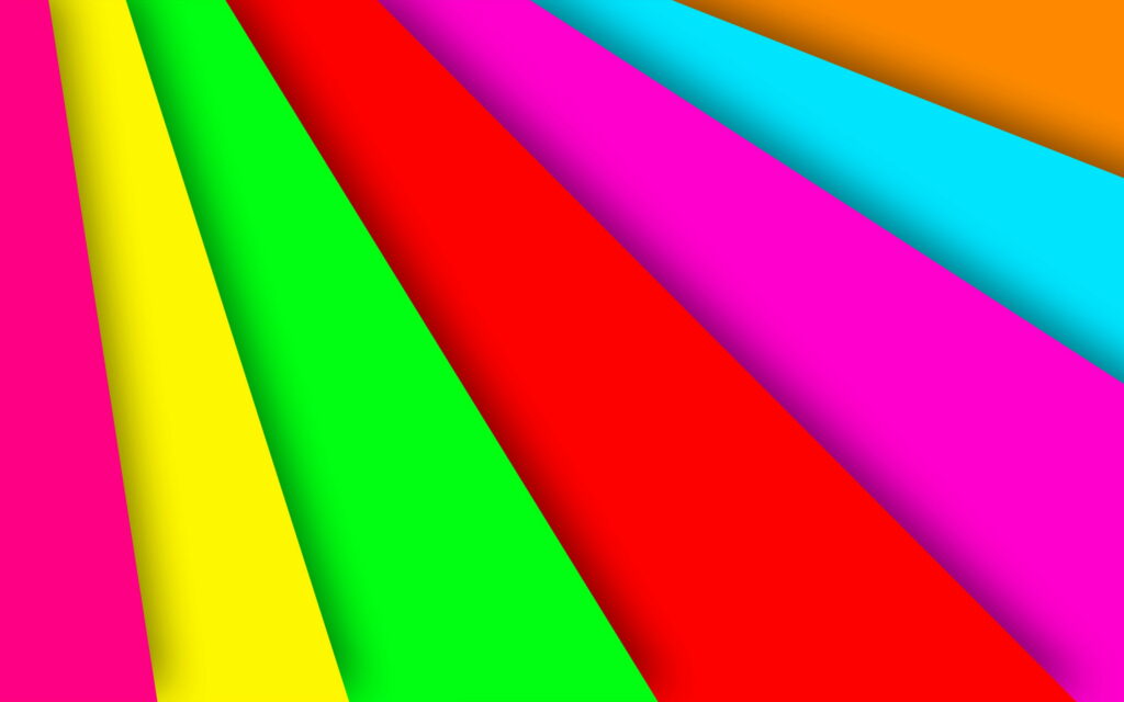 Vibrant 4K material design wallpaper with rainbow geometric shapes and dynamic radiating bands
