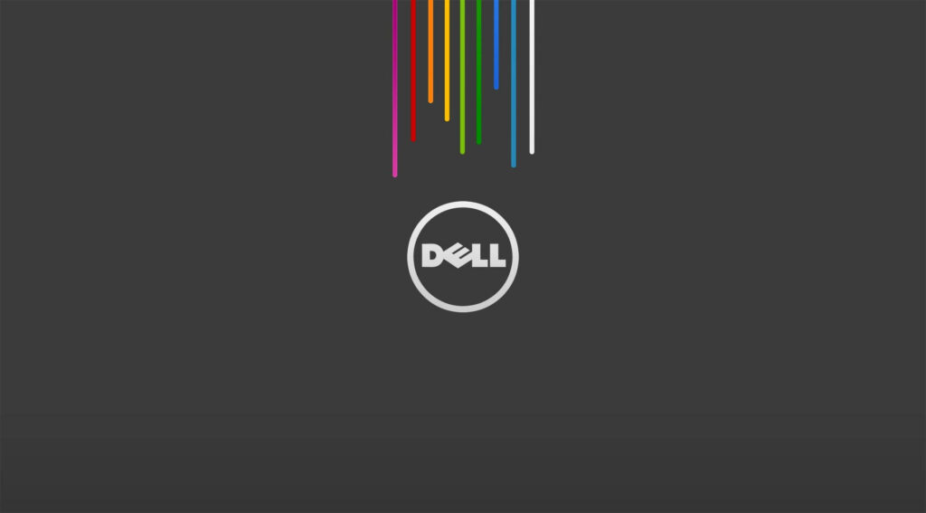 Dell Laptop Logo Centered amidst Multicolored Line Streaks on Gray Wallpaper