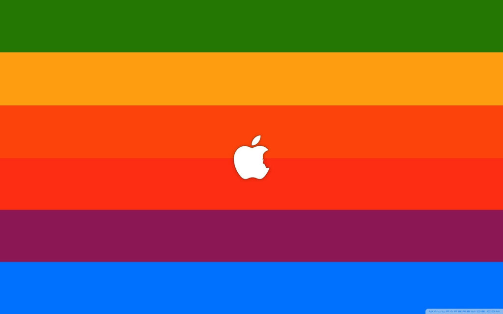 Vibrant iPhone wallpaper with rainbow stripes and Apple logo featuring Steve Jobs silhouette
