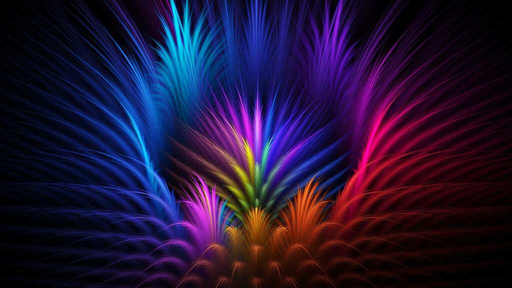 Rainbow Spectrum Illuminating the Dark Canvas: A Vibrant Neon Ray Landscape Wallpaper
