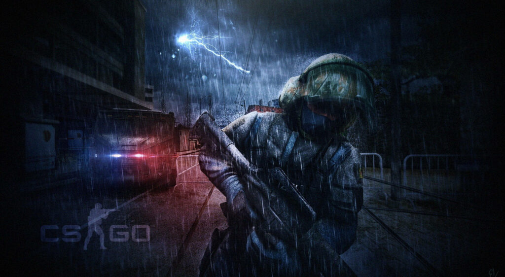 Rainy Day Warrior: CS GO Character Takes to the Downpour Wallpaper