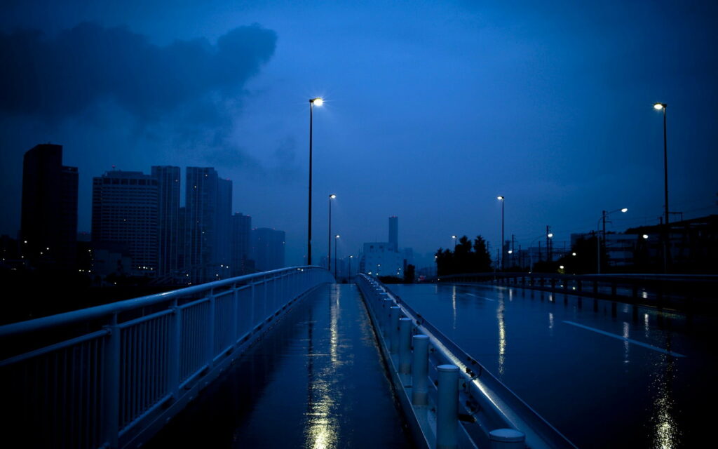 City Nightscape: Rainy Street Lights in HD Wallpaper