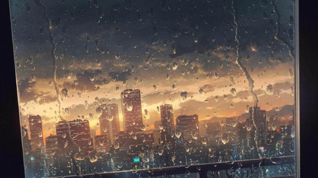 Rainy Night in Neon City: An Enchanting Anime Metropolis Wallpaper