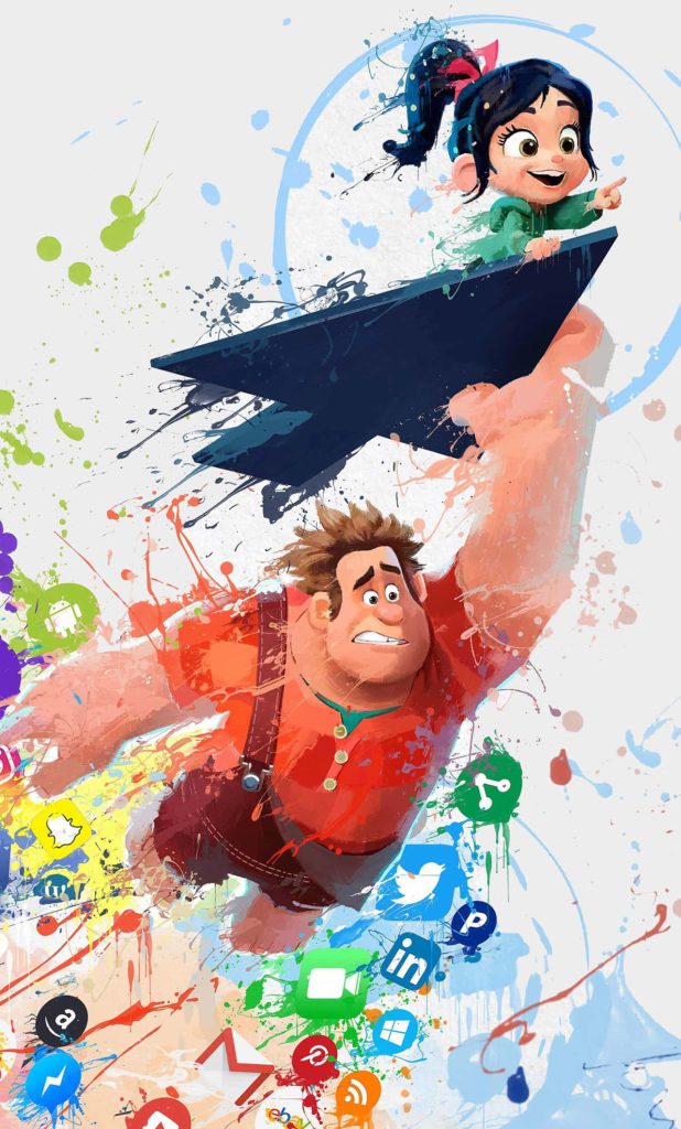 Ralph Breaks the Internet phone wallpaper with Ralph and Vanellope vibrant digital art background