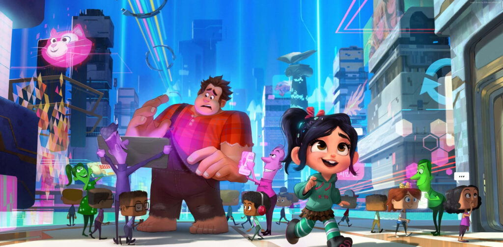 Ralph Breaks the Internet Wallpaper: Ralph & Vanellope in Digital City