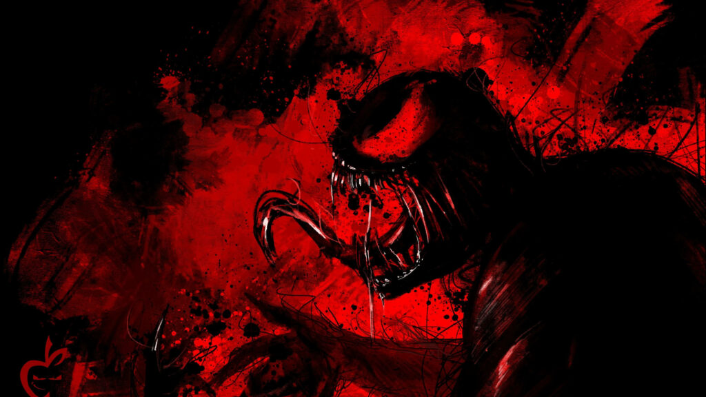 Shadowed Fury: Marvel's Carnage Unleashed in Red and Black Wallpaper