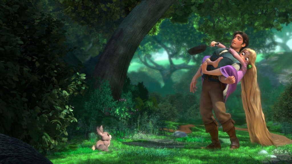 Enchanting Rapunzel Adventure in Lush Green Forest - Wallpaper