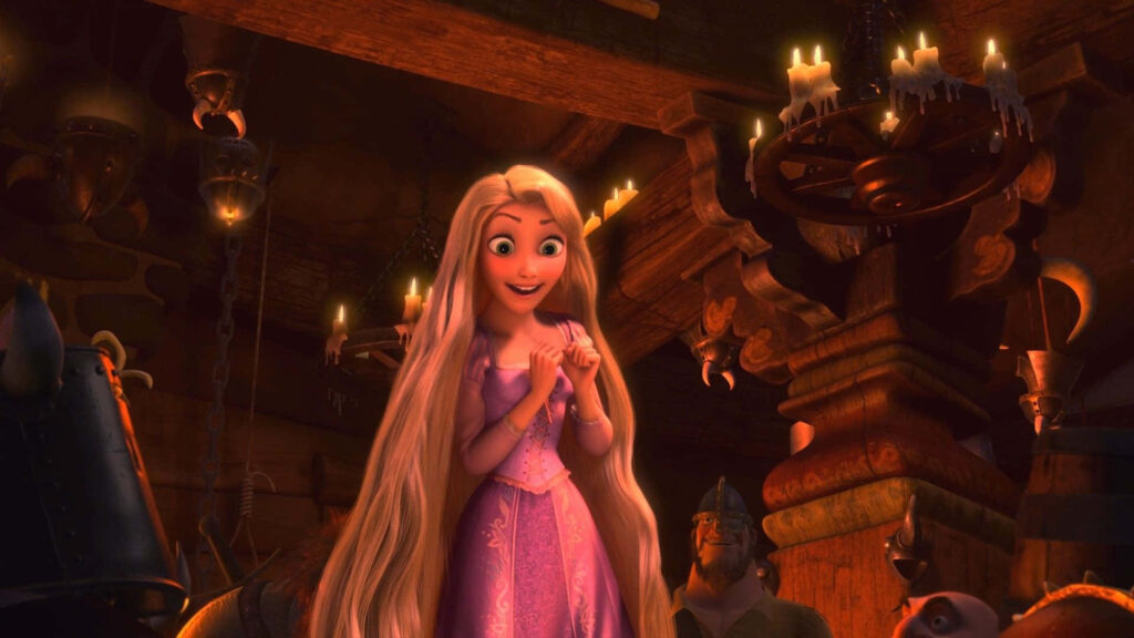 Adventurous Rapunzel & Pascal in Medieval Decor Wallpaper Background