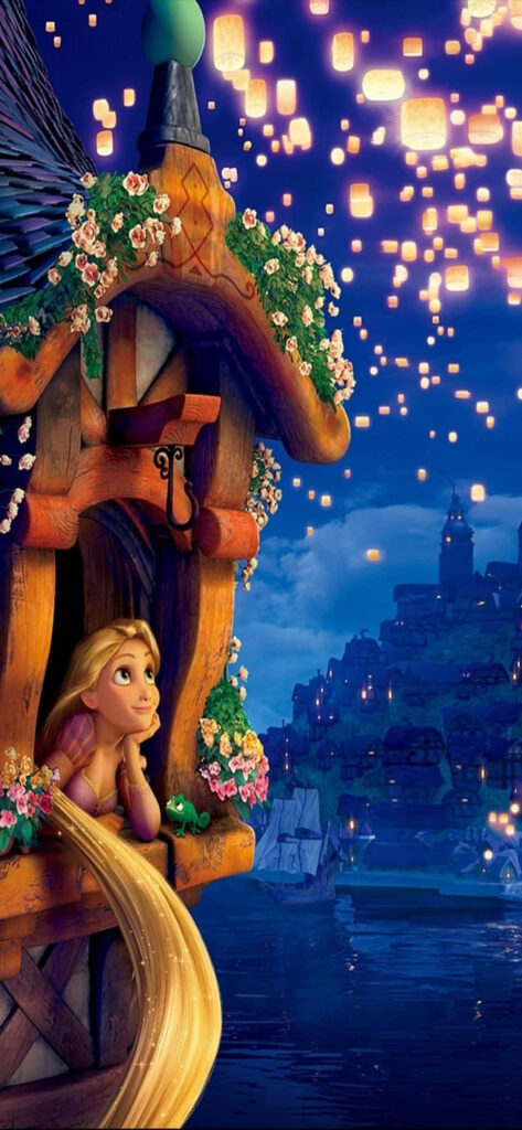 Rapunzel & Pascal: Enchanting Tangled Wallpaper with Lanterns
