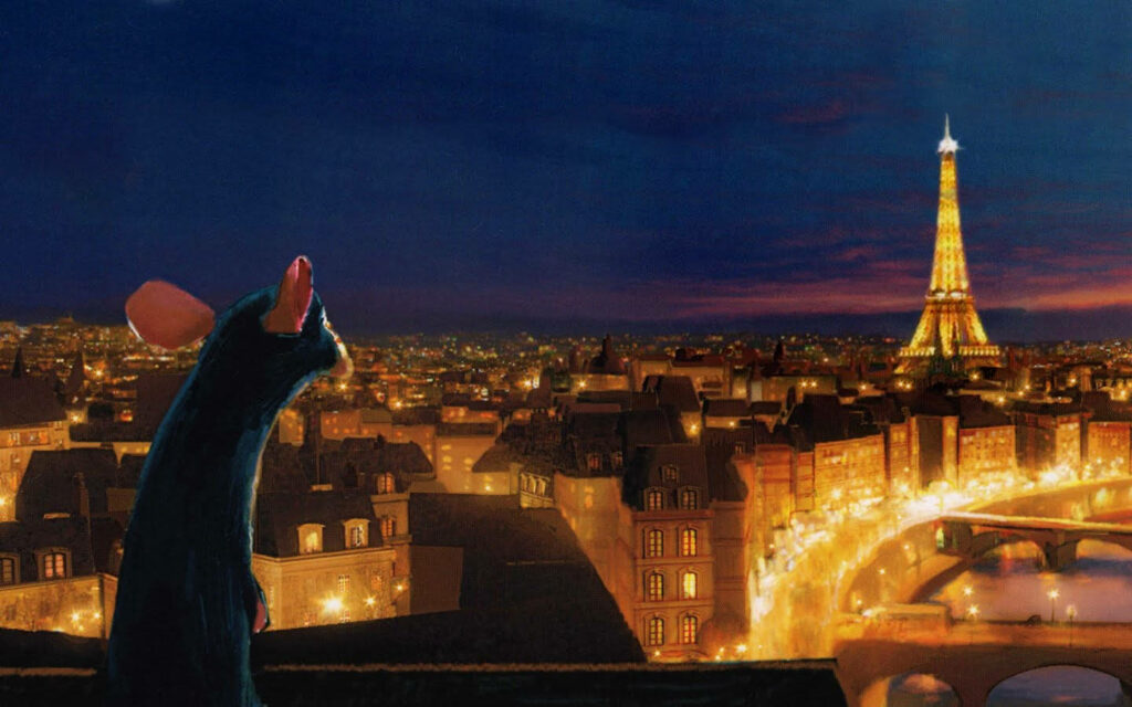 Ratatouille: Remy Overlooks Paris with Eiffel Tower Wallpaper Background
