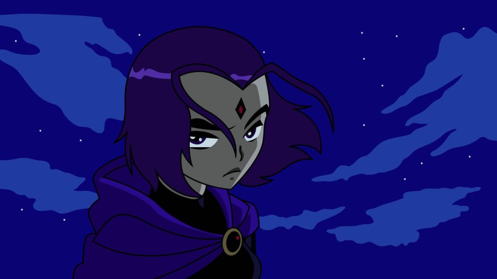 Raven Teen Titans wallpaper dark blue starry night purple hair grey skin DC heroine desktop background