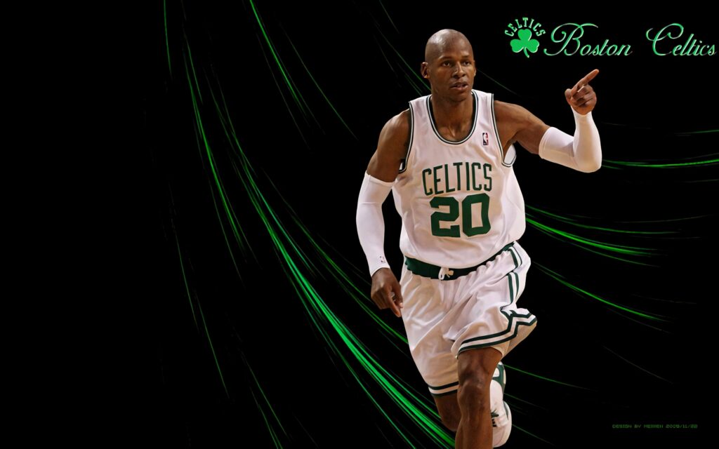 Ray Allen Boston Celtics number 20 jersey action black background green streaks logo wallpaper