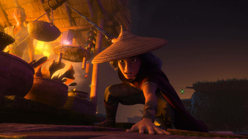 Raya in Action: Intense Night Market Battle Wallpaper Background