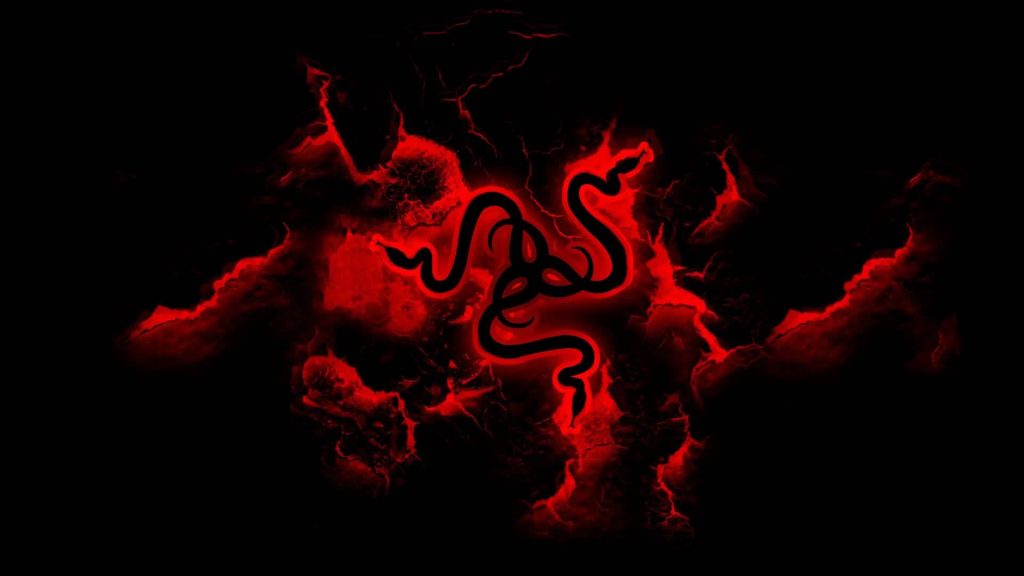 Razer logo wallpaper glowing red energy lightning black background gaming setup art