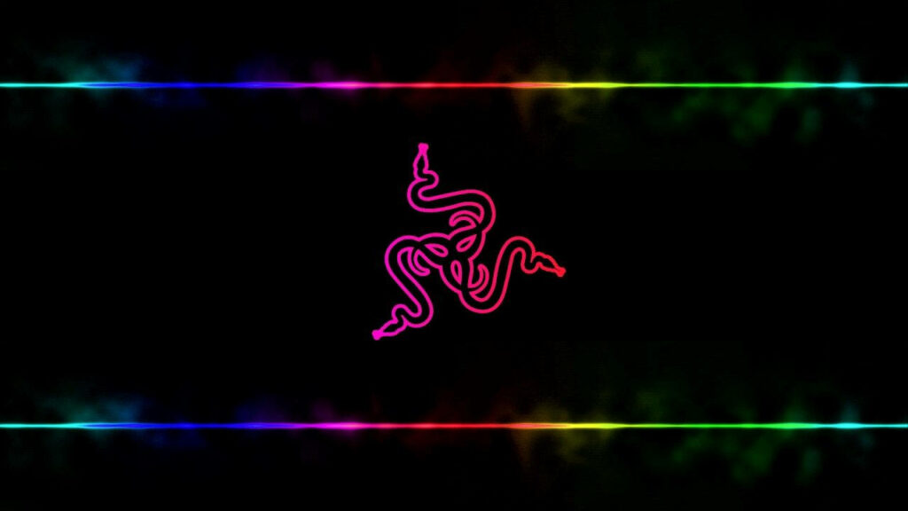 Pink-Outlined Razer Logo with RGB Accents on Black Background Wallpaper