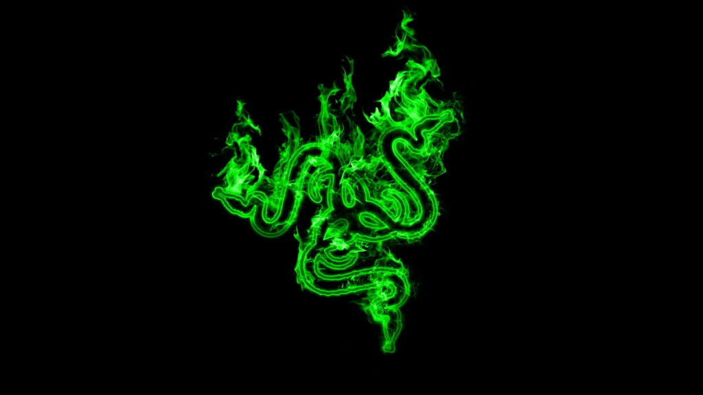 Green Illumination: Razer Logo Artwork on HD Black Wallpaper Background