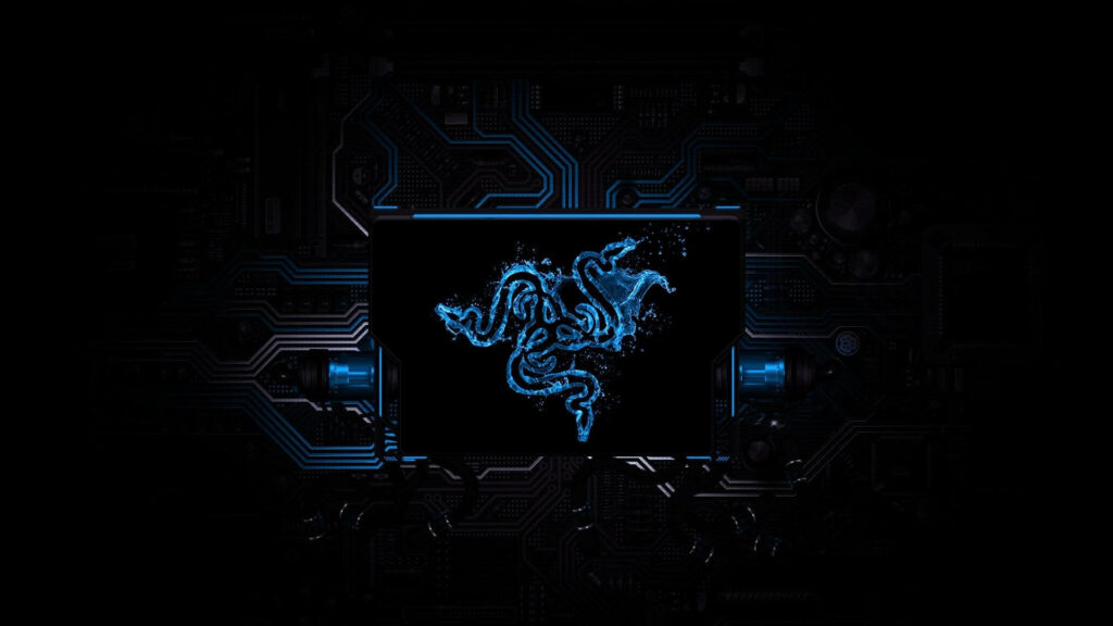 Electrifying Razer Connection: A Neon Blue Logo and Connected Wires on a Dark 4k Wallpaper