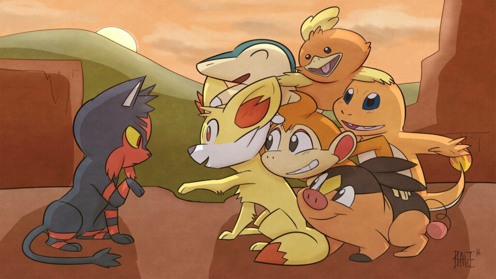 Firey Fellowship: Chimchar Unites with Pokemon Pals, Extending Paw to Litten Wallpaper