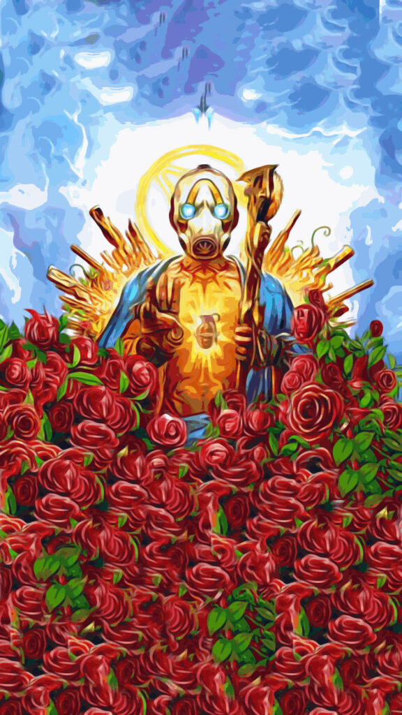 Borderlands 3 FL4K Artwork with Guns and Roses Halo Effect Wallpaper