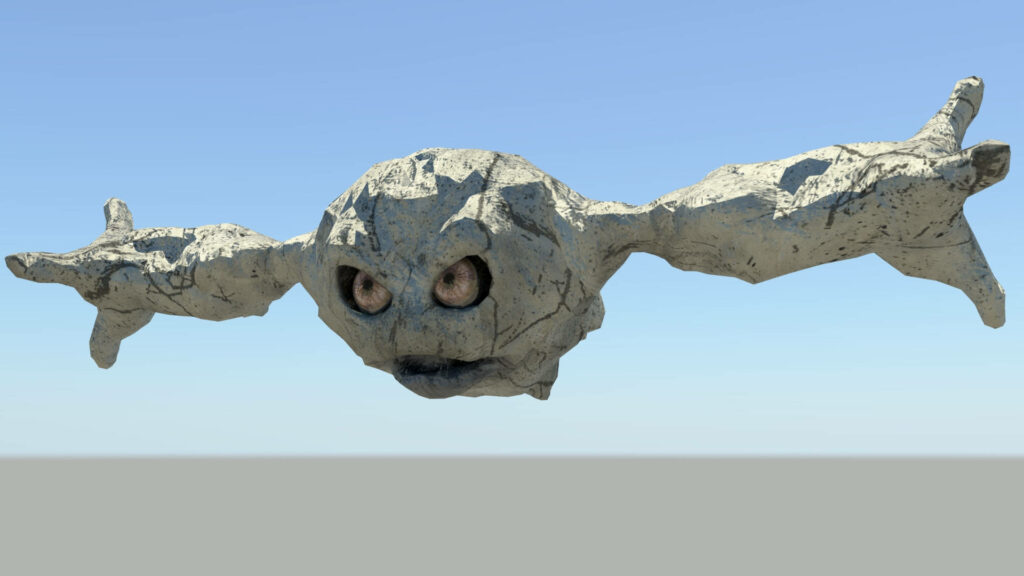 Realistic 3D Geodude Wallpaper: Rock-Type Pokémon in Mid-Air