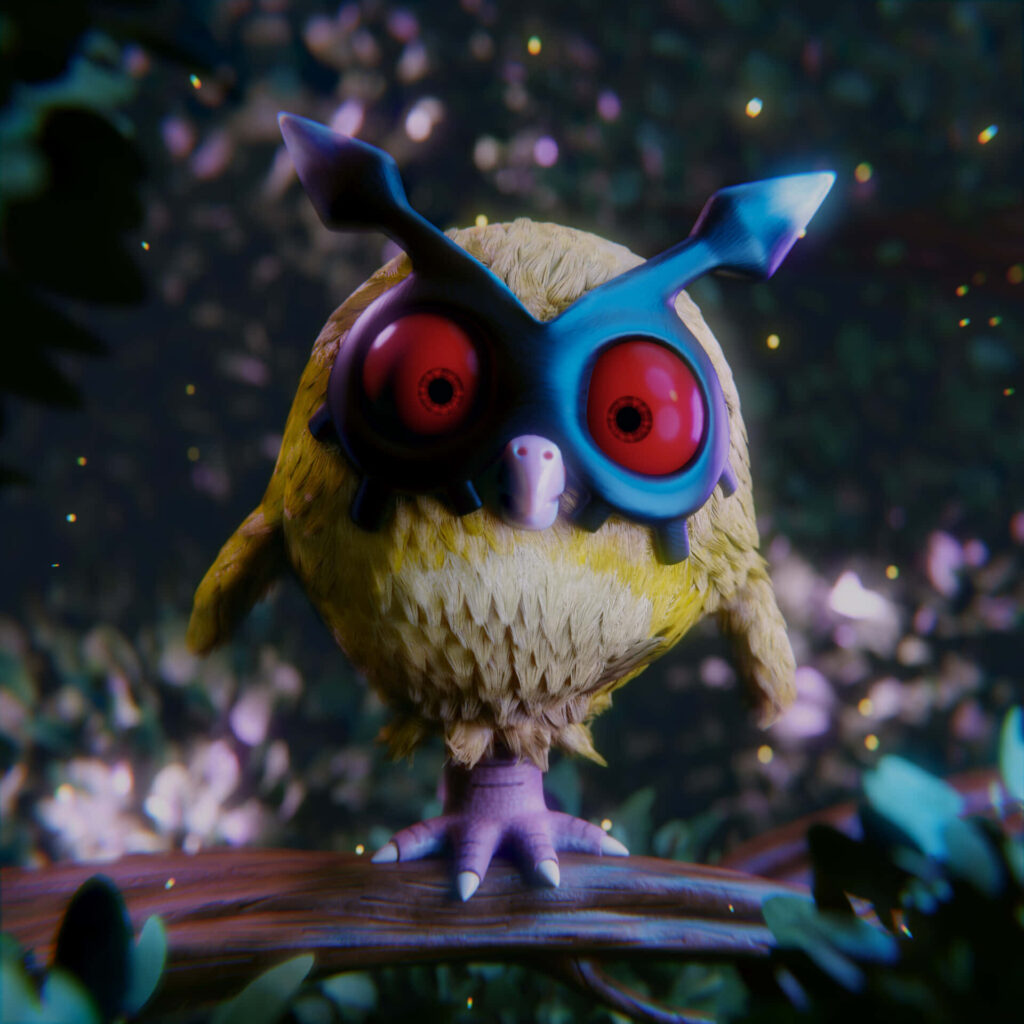 Realistic 3D Hoothoot Wallpaper: Twilight Forest Scene