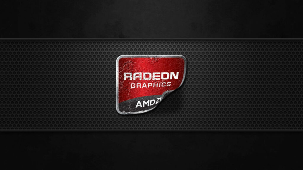 4K realistic wallpaper of a peeling AMD Radeon Graphics sticker on dark industrial texture background
