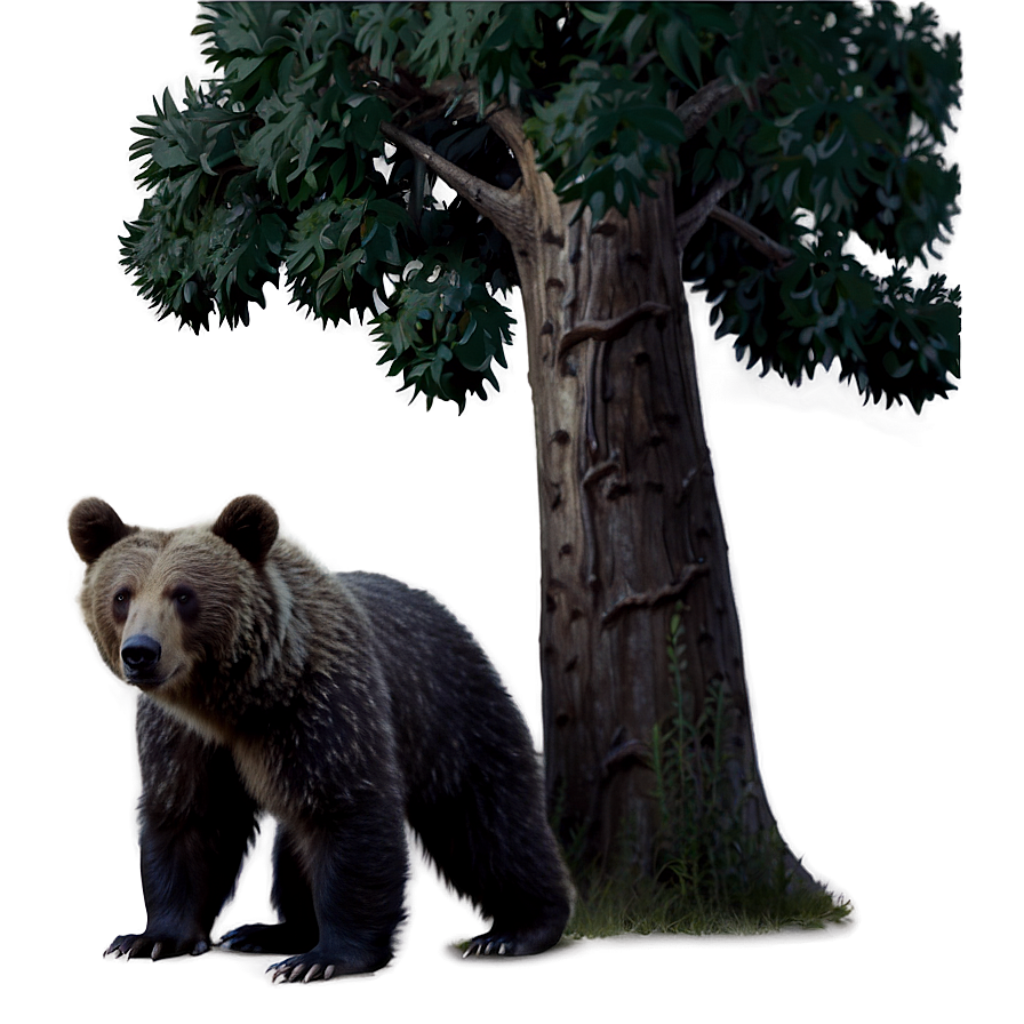Realistic Bear Under Lush Tree – Serene Wilderness Wallpaper