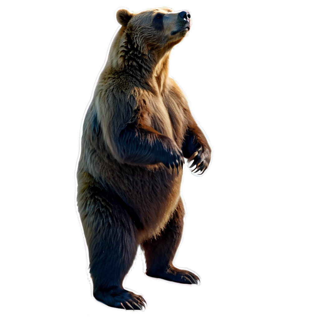 Majestic Bear on Hind Legs: Realistic Wallpaper with Neutral Background